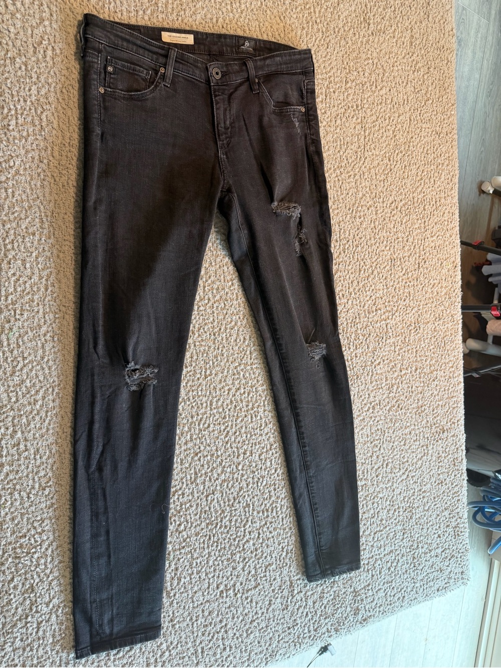Ag Adriano Goldschmied Black Distressed Skinny Jeans